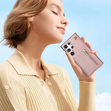 Card Crossbody Zipper Bracket Leather Phone Case
